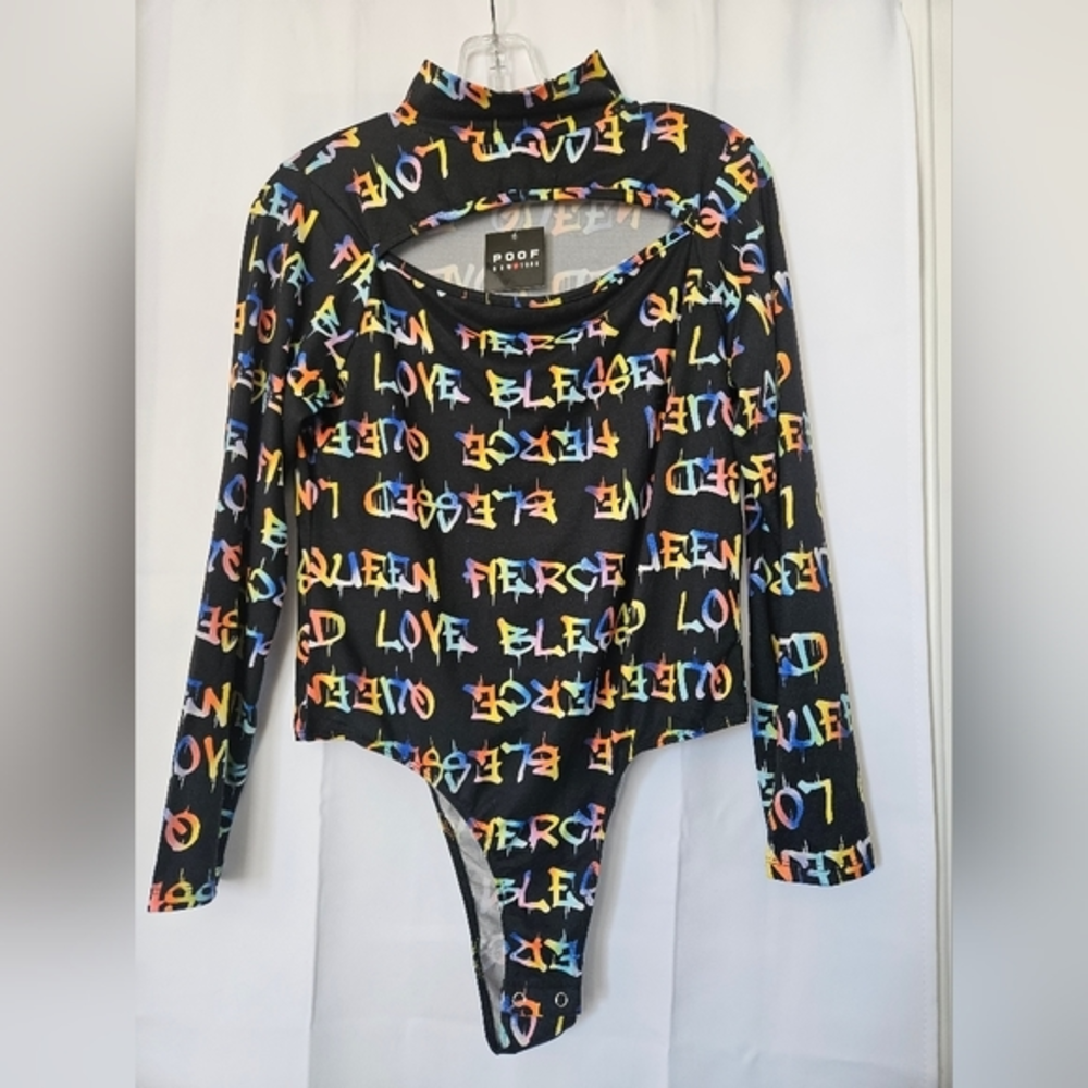 Poof‎ New York rainbow graphic long sleeve bodysuit size XL NWT